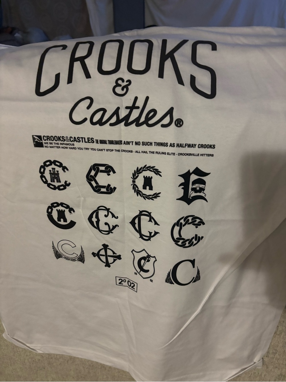 Crooks & Castles White Tee with Black Logo Grid